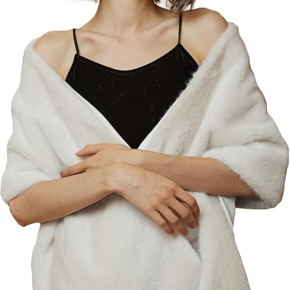 Women Shawl Wrap Faux Fur Shrug Stole Scarf Winter Bridal Wedding Cover Up